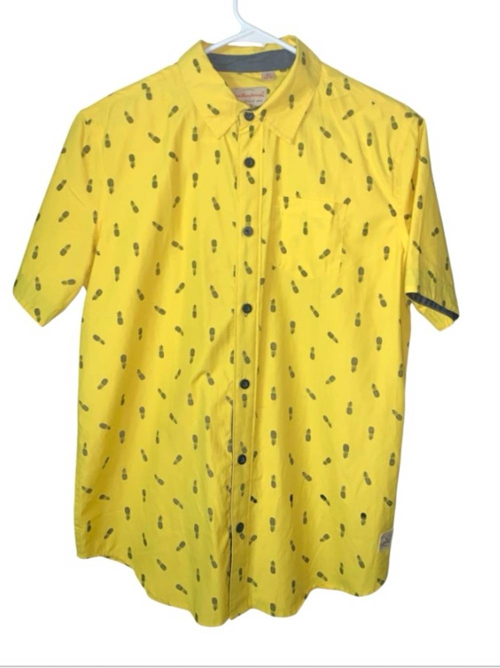 Boys' Bright Yellow Short-Sleeve Button-Down Shirt with Pineapple Print